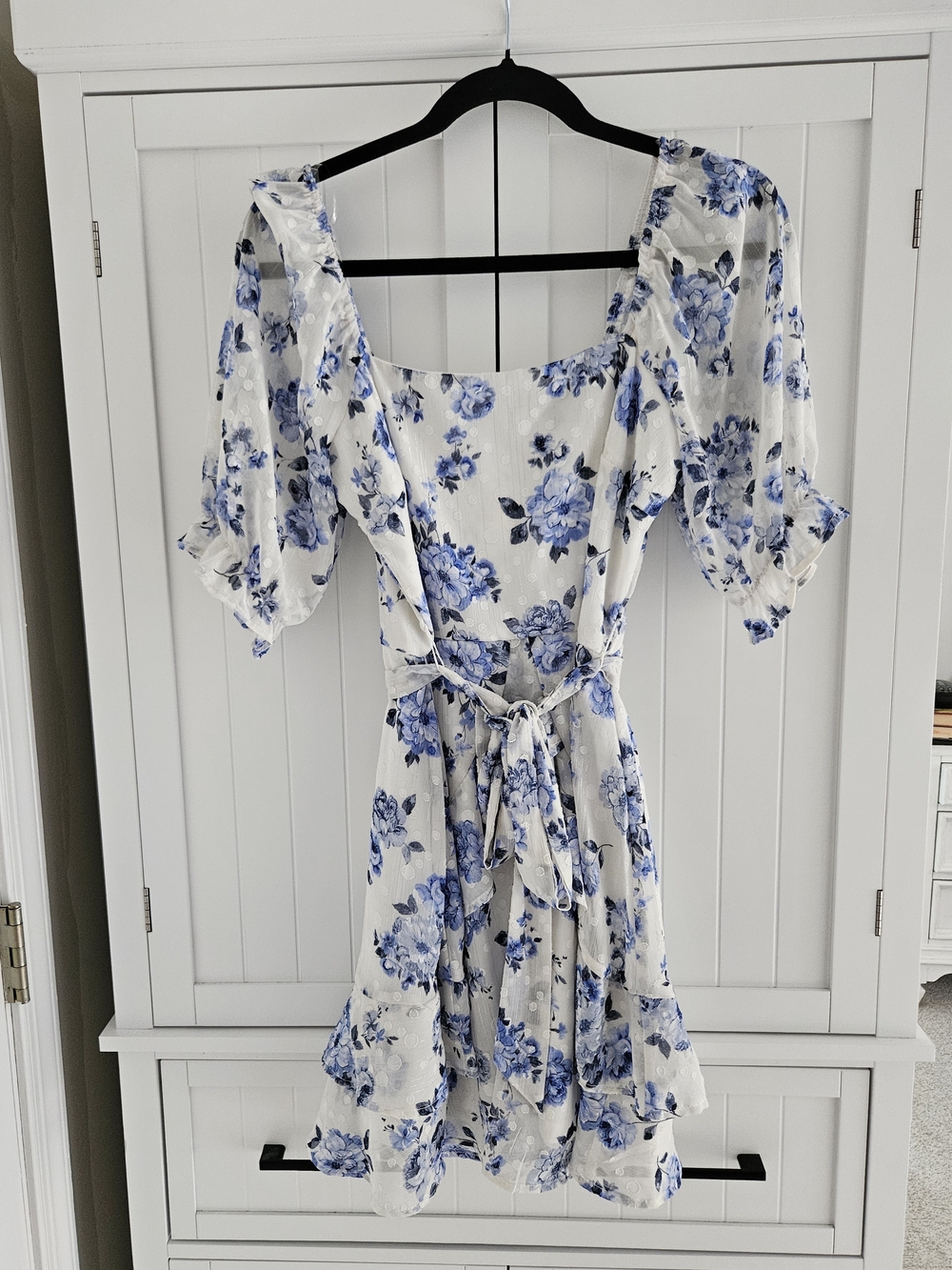 Trixxi White Dress with Blue Floral Print Mini Dress